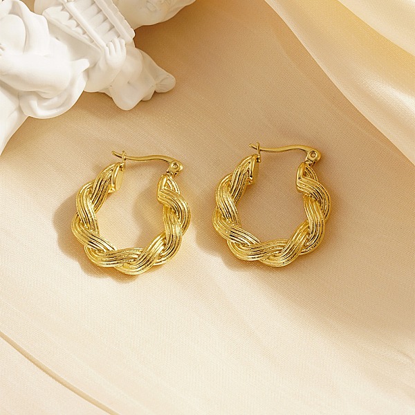 

PandaHall 304 Stainless Steel Twisted Rope Hoop Earrings for Women, Golden, 26mm Stainless Steel