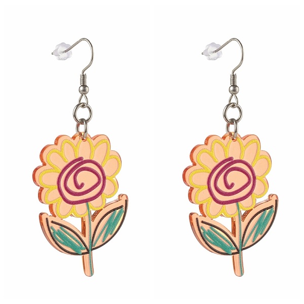 

PandaHall Sunflower Transparent Acrylic Dangle Earrings, with 316 Surgical Stainless Steel Earring Hooks, Yellow, 65mm, Pin: 0.7mm Acrylic...