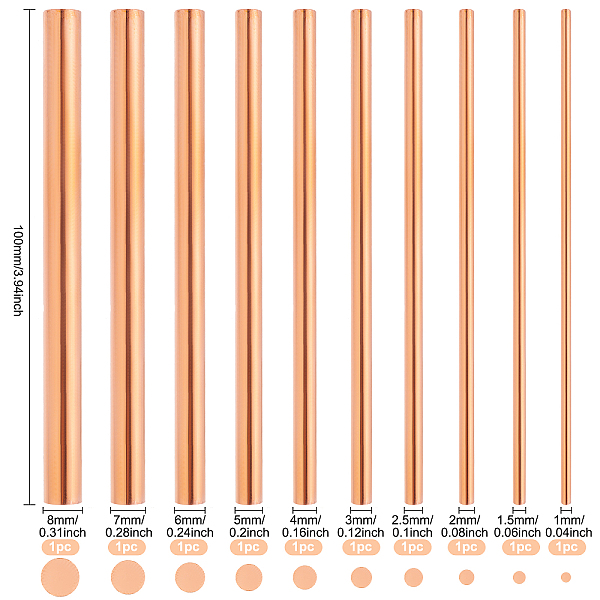 Benecreat 10 Pièces 10 Tiges De Bâtons De Cuivre Pur De Style