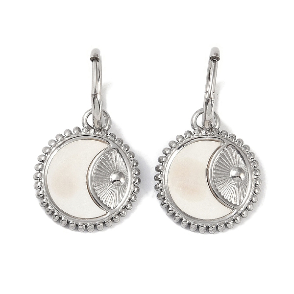 

PandaHall Flat Round with Moon 304 Stainless Steel Shell Stud Earrings, Dangle Earrings for Women, Stainless Steel Color, 37x21mm 304...