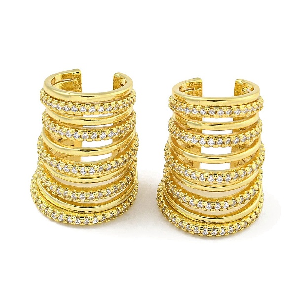 

PandaHall Brass Micro Pave Cubic Zirconia Cuff Earrings, for Women, Round Ring, Real 18K Gold Plated, 14x19.5mm Cubic Zirconia Ring Clear