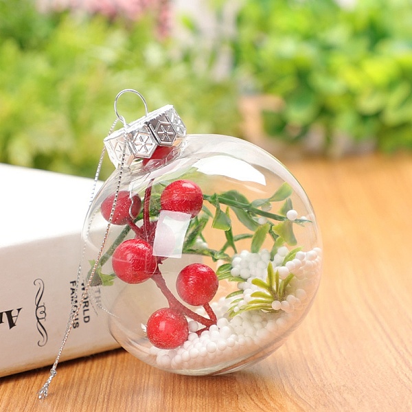 

PandaHall Transparent Plastic Fillable Ball Pendants Decorations, with Red Fruit inside, Christmas Tree Hanging Ornament, Clear, 80mm...
