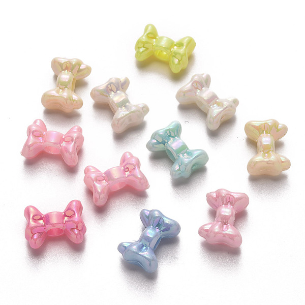 

PandaHall Opaque Acrylic Beads, AB Color Plated, Bowknot, Mixed Color, 11x15x7mm, Hole: 3.8mm, about 1000pcs/500g Acrylic Bowknot Multicolor
