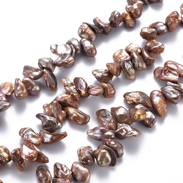 

PandaHall Natural Keshi Pearl Beads Strands, Cultured Freshwater Pearl, Dyed, Nuggets, Sienna, 6~16x5~8x3~7mm, Hole: 0.5mm, about..., Brown