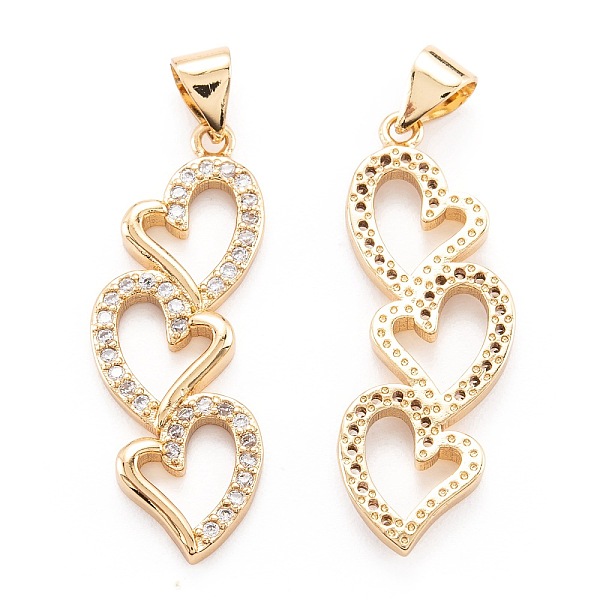 

PandaHall Brass Micro Pave Clear Cubic Zirconia Beads Pendant, Long-Lasting Plated, Three Heart, Real 18K Gold Plated, 31x11x2mm, Hole...
