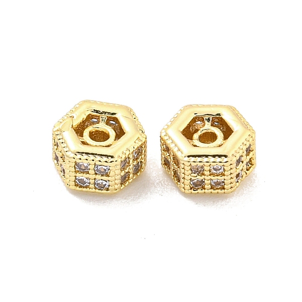

PandaHall Brass Micro Pave CLear Cubic Zirconia Beads, Hexagon, Golden, 5x5.5x3mm, Hole: 1mm Brass+Cubic Zirconia Hexagon