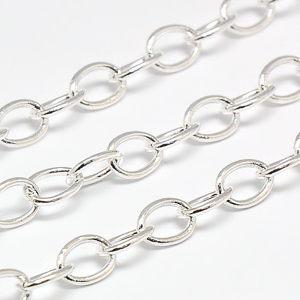 

PandaHall Brass Cable Chains, Soldered, with Spool, Flat Oval, Silver, 7x5x1mm, about 82.02 Feet(25m)/roll Brass Silver