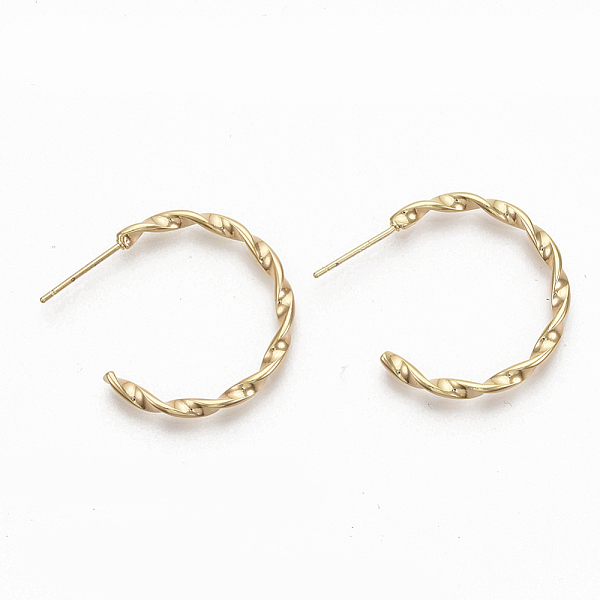 

PandaHall Semicircular Brass Stud Earrings, Half Hoop Earrings, Twited Letter C Shape, Nickel Free, Real 18K Gold Plated, 25x25x2mm, Pin...