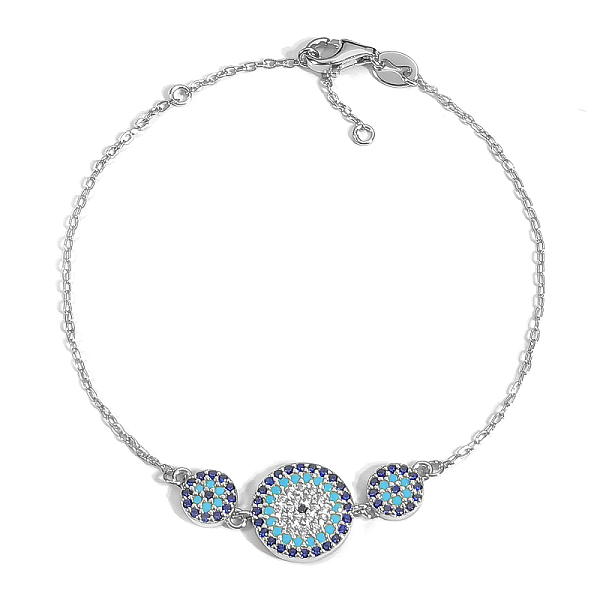 

PandaHall S925 Sterling Silver Evil Eye Link Bracelet, Full Rhinestones Eyes Series for Women, Platinum Sterling Silver Evil Eye