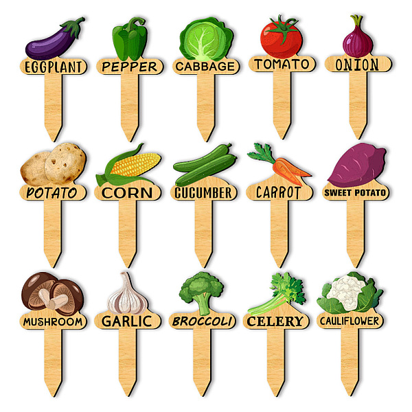 

PandaHall 15Pcs 15 Style Wood Plant Labels, for Seed Potting, Herbs, Flowers, Vegetables, Vegetables, 120x63.5x3mm, 1pc/style Wood..., Multicolor