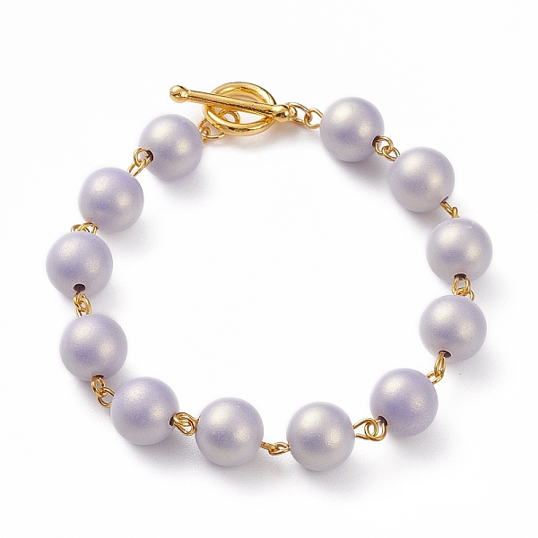 

PandaHall Spray Painted Style Round Acrylic Beaded Bracelets, Rubberized, with Golden Plated Alloy Toggle Clasps, Lilac, 8-1/8 inch(20.5cm)..., Purple