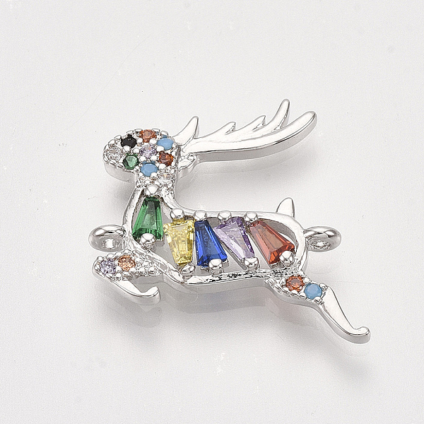 

PandaHall Brass Micro Pave Cubic Zirconia Links, Deer, Colorful, Platinum, 17x19x2.5mm, Hole: 1mm Brass+Cubic Zirconia Deer