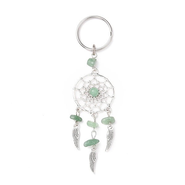 

PandaHall Natural Chip Green Aventurine Keychain, with Tibetan Style Pendants and 316 Surgical Stainless Steel Key Ring, Woven Net/Web with...