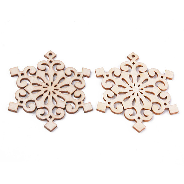 

PandaHall Undyed Natural Wooden Big Pendants, Laser Cut, Snowflake, Antique White, 71x62x2.5mm, Hole: 2.5mm Wood Snowflake