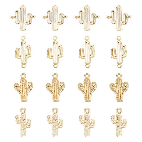 PandaHall BENECREAT 12Pcs 3 Style Brass Links/Connectors, Cactus, Real 18K Gold Plated, 15~17.5x8~10x1~3mm, Hole: 0.8~1.2mm Brass Mixed...