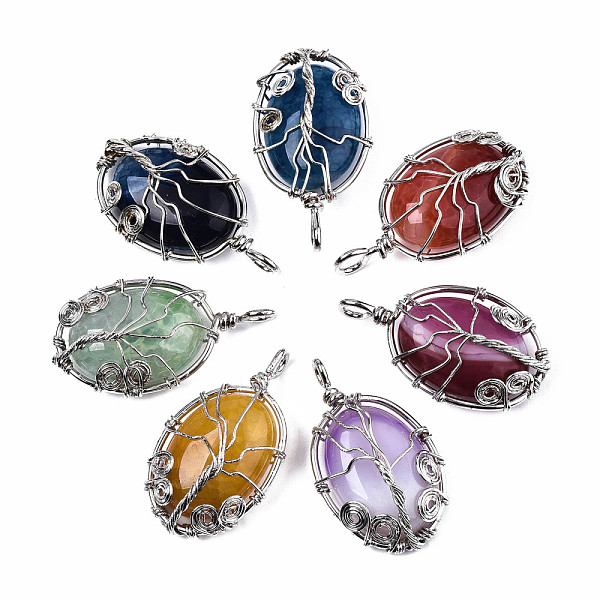 

PandaHall Natural Agate Pendants, with Platinum Tone Brass Wire Wrapped Pendants, Dyed, Oval, Mixed Color, 40~42x22.5~23.5x10~12mm, Hole..., Multicolor