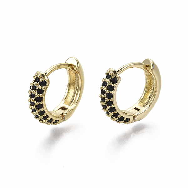 

PandaHall Brass Micro Pave Cubic Zirconia Huggie Hoop Earrings, Real 18K Gold Plated, Nickel Free, Ring, Black, 13x15.5x4mm, Pin: 0.8mm...