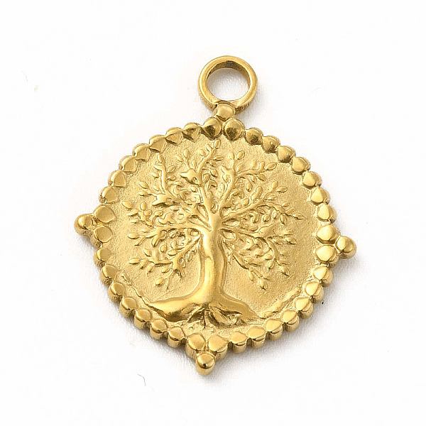 

PandaHall 304 Stainless Steel Pendants, Flat Round with Tree of Life Charms, Golden, 22.5x18.5x2mm, Hole: 2.6mm 304 Stainless Steel Tree