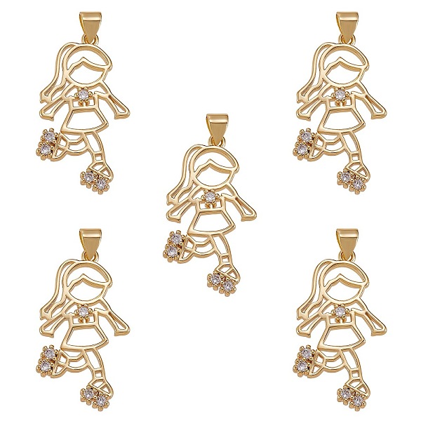 

PandaHall 5Pcs Rack Plating Brass Micro Pave Cubic Zirconia Pendants, Cadmium Free & Lead Free, Girl, Real 18K Gold Plated, 32x17x3mm, Hole..., Clear
