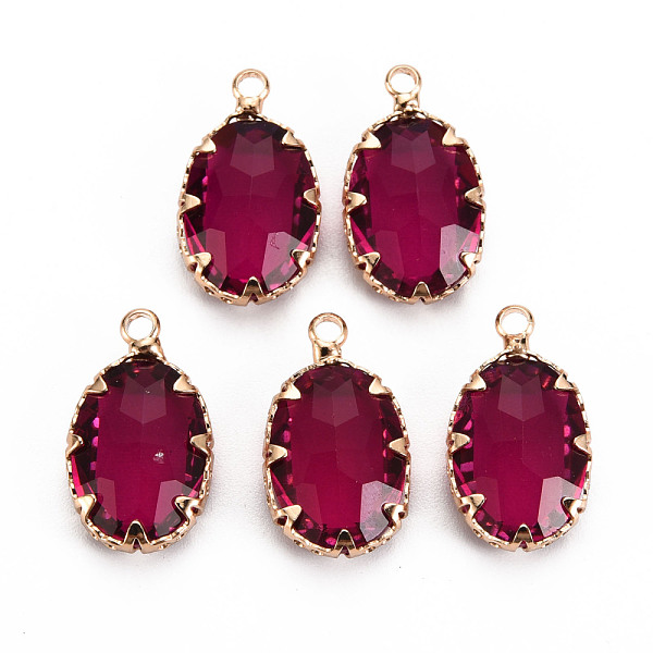 

PandaHall Transparent Glass Pendants, with Brass Prong Settings, Faceted, Oval, Light Gold, Medium Violet Red, 19x11x5.5mm, Hole: 1.6mm...