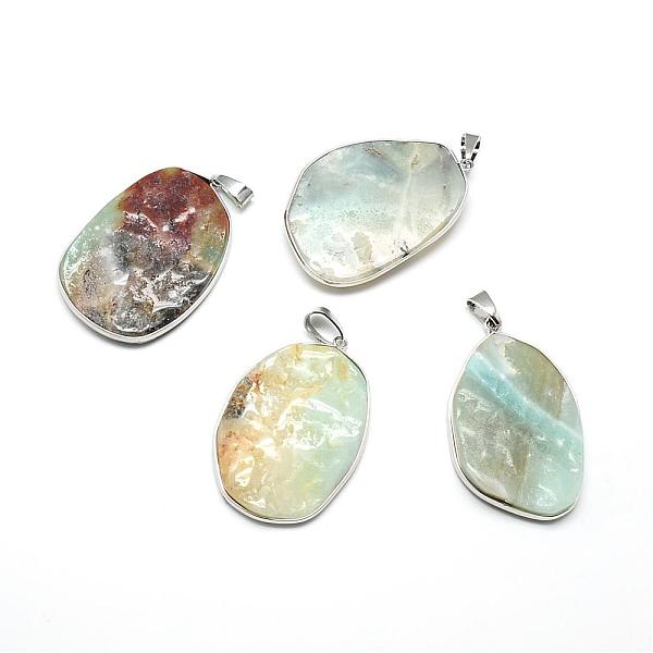 

PandaHall Natural Flower Amazonite Pendants, with Platinum Tone Brass Findings, Nuggets, 52.5~56x34~38x6.5~9mm, Hole: 5.5x9mm Flower...