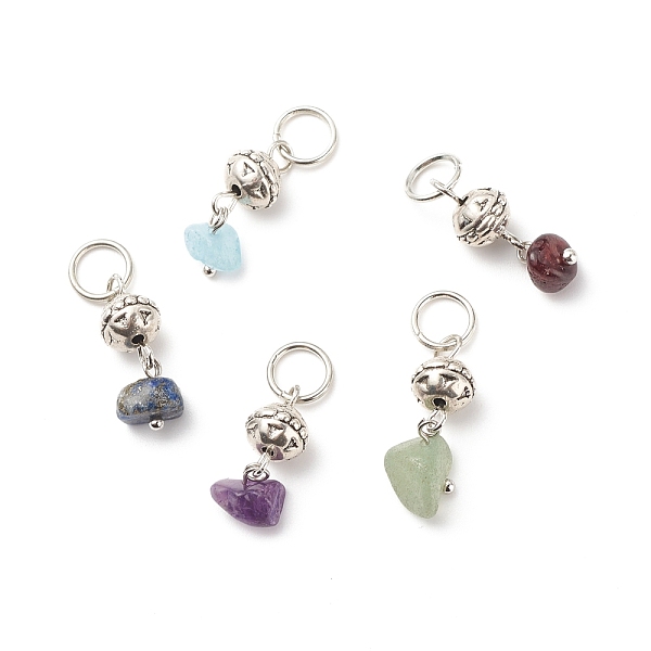 

PandaHall Natural & Synthetic Stone Chips Pendants, with Antique Silver Tone Alloy Findings, Round Charm, 20.5~23.5mm, Stone: 6.5~10x5~7mm...