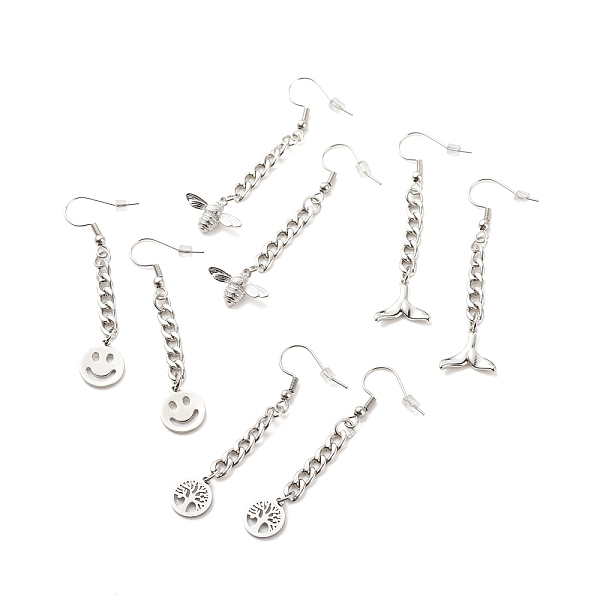 

PandaHall Curb Chains with Charm Long Dangle Earrings, 304 Stainless Steel Jewelry for Women, Mixed Patterns, 53~58mm, Pin: 0.7mm, Pendant...