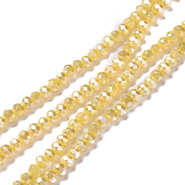 

PandaHall Opaque Glass Beads Strands, Faceted, Rondelle, Gold, 4x3mm, Hole: 0.6mm, about 221pcs/strand, 31.89''(81cm) Glass Rondelle Gold