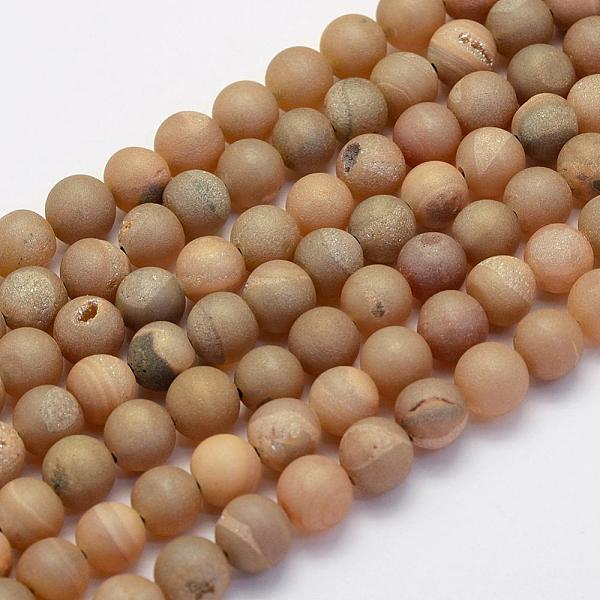 

PandaHall Electroplate Natural Druzy Agate Beads Strands, Dyed, Round, Frosted, Rainbow Plated, 6mm, Hole: 1mm, about 62pcs/strand, 15.7..., Blue