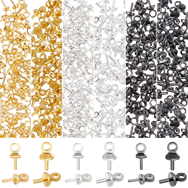 

PandaHall SUNNYCLUE 300Pcs 6 Style 3 Colors Cup Eye Pins Brass Cup Pearl Bails Peg Bails Pendants Half Drilled Bead Small Sterling Silver...