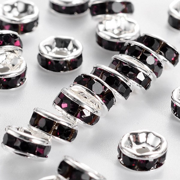

PandaHall Brass Grade A Rhinestone Spacer Beads, Silver Color Plated, Nickel Free, Amethyst, 5x2.5mm, Hole: 1mm Brass+Rhinestone Rondelle..., Purple