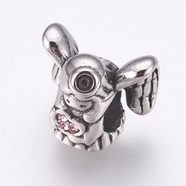 

PandaHall 304 Stainless Steel European Beads, Large Hole Beads, with Rhinestone, Angel with Heart, Antique Silver, Light Rose, 12x12x9mm..., Pink