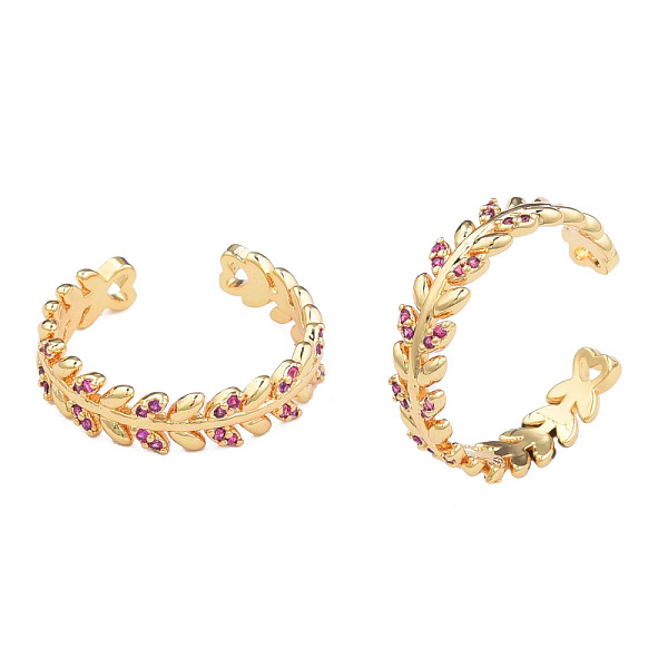 

PandaHall Cubic Zirconia Olive Leaf Wrap Open Cuff Ring, Real 18K Gold Plated Brass Jewelry for Women, Nickel Free, Camellia, US Size 8..., Pink