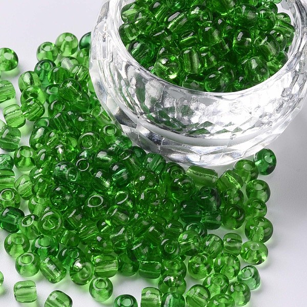 

PandaHall Glass Seed Beads, Transparent, Round, Green, 6/0, 4mm, Hole: 1.5mm, about 4500 beads/pound Glass Green