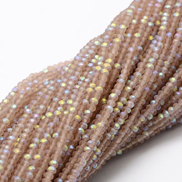 

PandaHall Half AB Color Plated Faceted Rondelle Glass Bead Strands, Frosted, BurlyWood, 2.8~3x2mm, Hole: 0.8mm, about 200pcs/strand, 15.1..., Orange