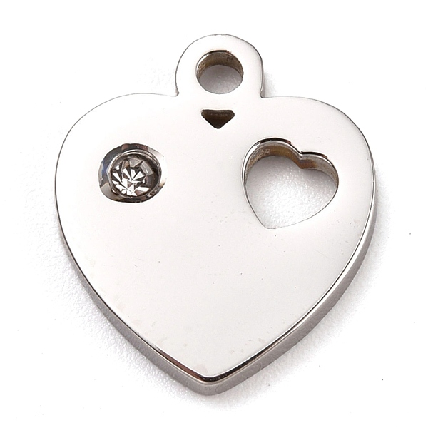 

PandaHall 304 Stainless Steel Charms, Manual Polishing, with Crystal Rhinestone, Heart, for Valentine's day, Stainless Steel Color..., Clear