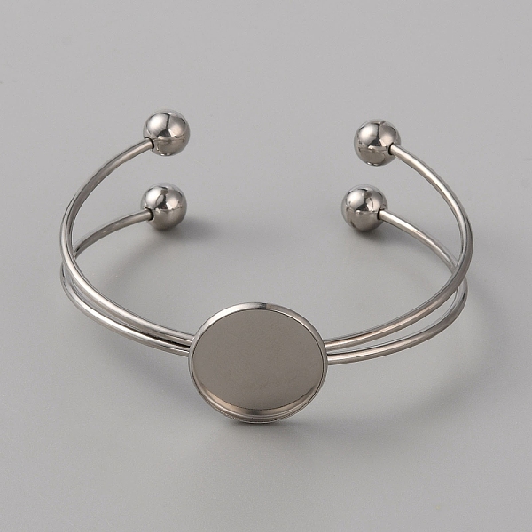 

PandaHall 304 Stainless Steel Double Wire Cuff Bangle Makings, with Ball Tip, Flat Round Tray Settings, Blank Bangle Base, Stainless Steel...