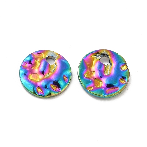 

PandaHall Ion Plating(IP) 304 Stainless Steel Pendants, Textured, Flat Round Charm, Rainbow Color, 8x1mm, Hole: 1.2mm 304 Stainless Steel...