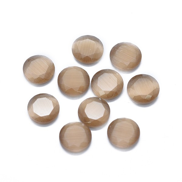 

PandaHall Cat Eye Cabochons, Faceted, Flat Round, Tan, 9.5x2.5~3.5mm Glass Flat Round Orange