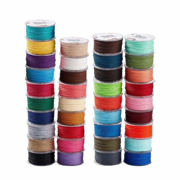 

PandaHall Round Waxed Polyester Cord, Twisted Cord, Mixed Color, 1mm, about 49.21 Yards(45m)/Roll Waxed Polyester Cord Round Multicolor