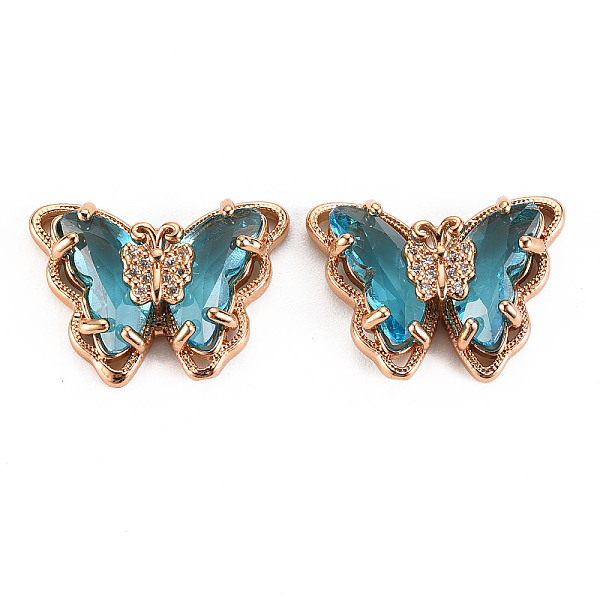 

PandaHall Glass Pendants, with Brass Micro Pave Cubic Zirconia, Faceted, Butterfly, Light Gold, Sky Blue, 15x21x6mm, Hole: 1.2mm Brass+Glass...