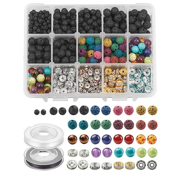 

PandaHall DIY Jewelry Making, with Gemstone Round Beads, Brass Rhinestone Spacer Beads, Tibetan Style Alloy Spacer Beads and Elastic Thread..., Multicolor