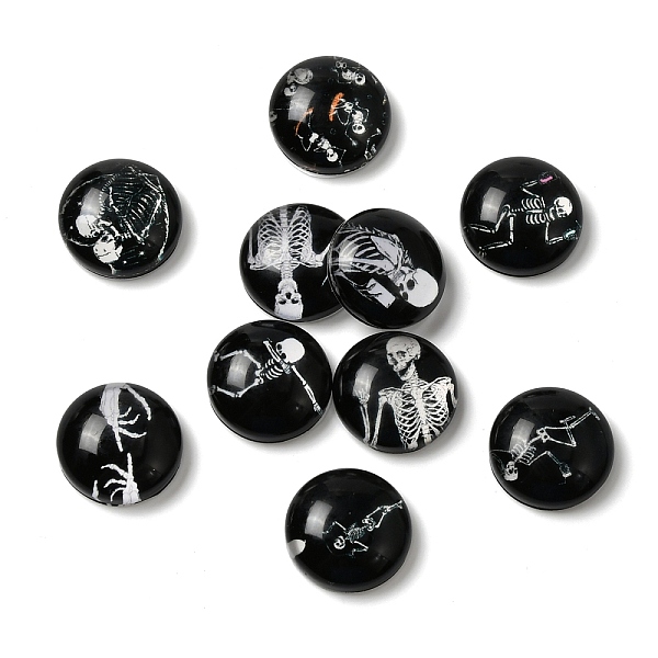 

PandaHall Glass Cabochons, Half Round/Dome, Skeleton, 12x4.5mm, 10pcs/set Glass Skeleton