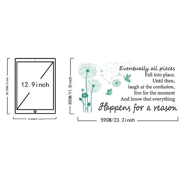 

PandaHall PVC Wall Stickers, for Home Living Room Bedroom Decoration, Dandelion Pattern, Medium Aquamarine, 300x590mm Plastic Flower