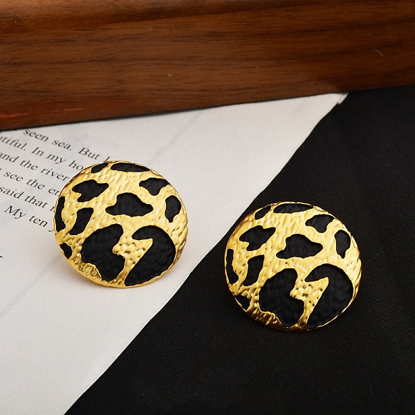 Boucles d'oreilles à tige en laiton émaillé à imprimé léopard pour femmes