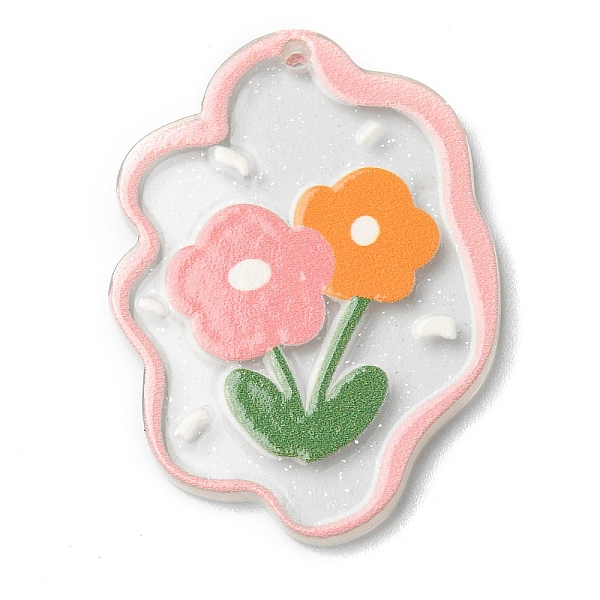 

PandaHall Transparent Glitter Dust Powder, Acrylic Pendants, Flower, Pink, 39x28.5x2mm, Hole: 1.8mm Acrylic Flower Pink