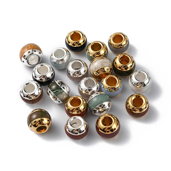 

PandaHall Brass European Beads, with Gemstone, Large Hole Beads, Rondelle, Platinum & Golden, 12x9.5mm, Hole: 5mm Brass Rondelle