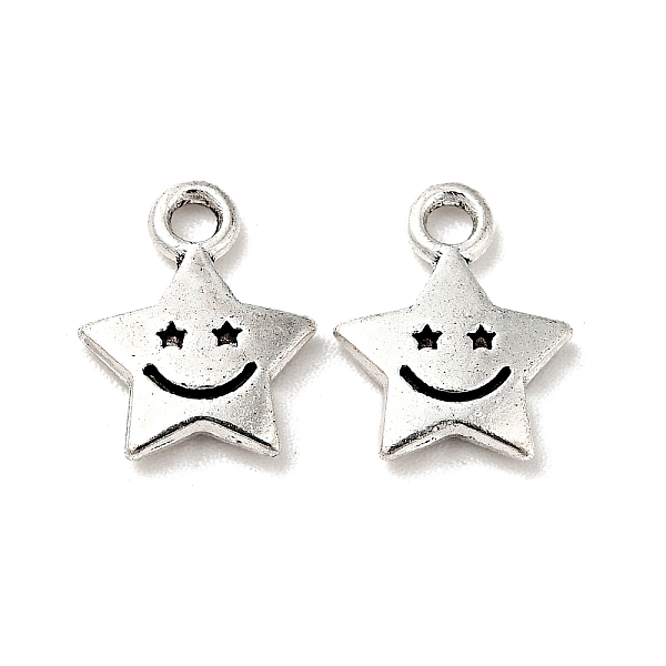

PandaHall Tibetan Style Alloy Charms, Star with Smiling Face, Antique Silver, 11x8.5x1.5mm, Hole: 1.6mm Alloy Star