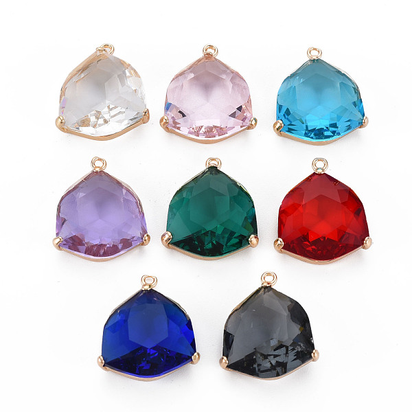 

PandaHall Glass Pendants, with Light Gold Tone Brass Findings, Long-Lasting Plated, Faceted, Polygon, Mixed Color, 20.5~22.5x17.5~18.5x7mm..., Multicolor