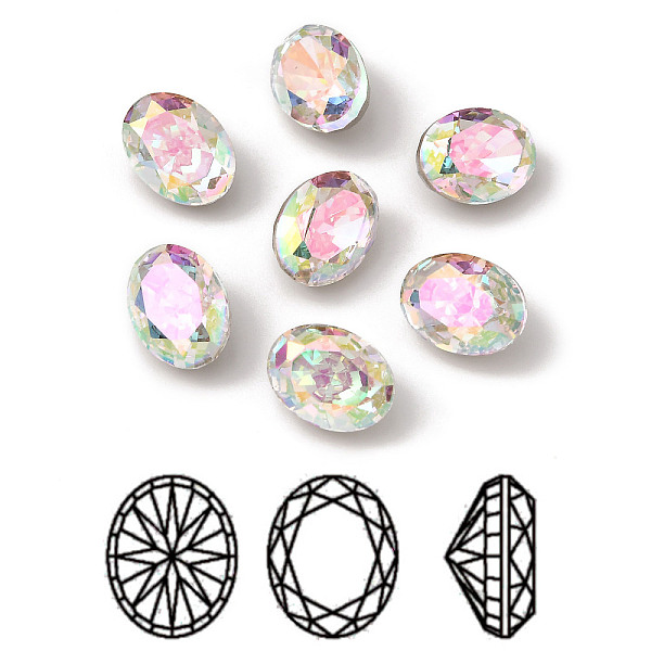 

PandaHall K9 Glass Rhinestone Cabochons, Pointed Back & Back Plated, Faceted, Oval, Colorful, 6x8x5mm Glass Rhinestone Oval Multicolor
